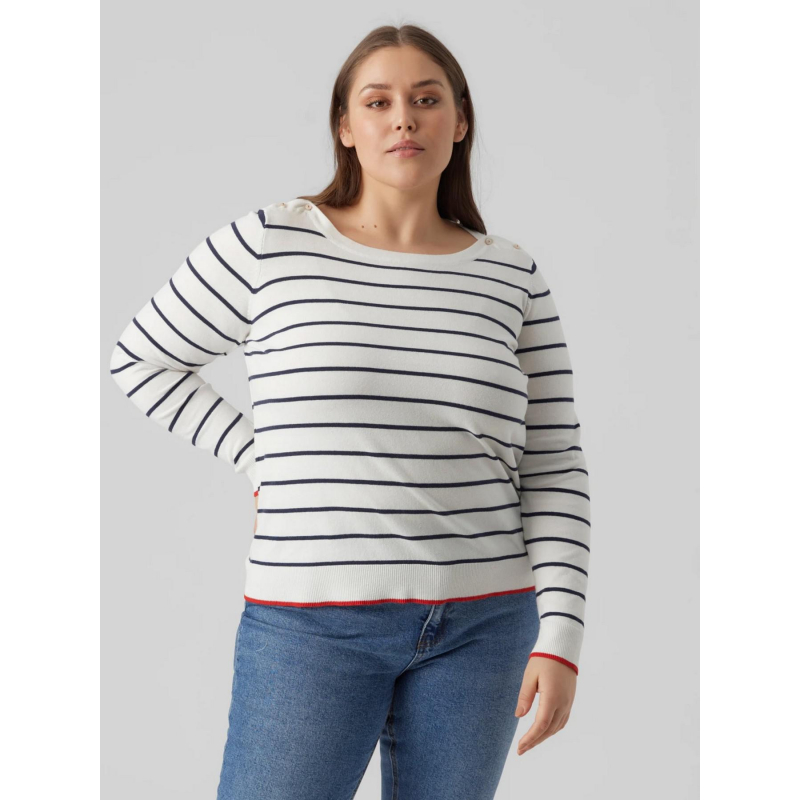 Pull fin rayé alma blanc rouge femme - Vero Moda