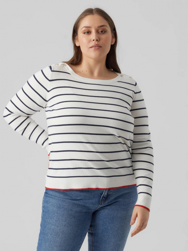 Pull fin rayé alma blanc rouge femme - Vero Moda