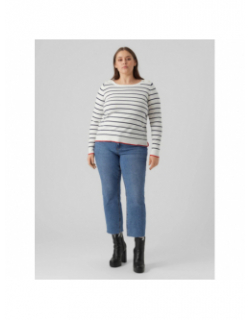 Pull fin rayé alma blanc rouge femme - Vero Moda