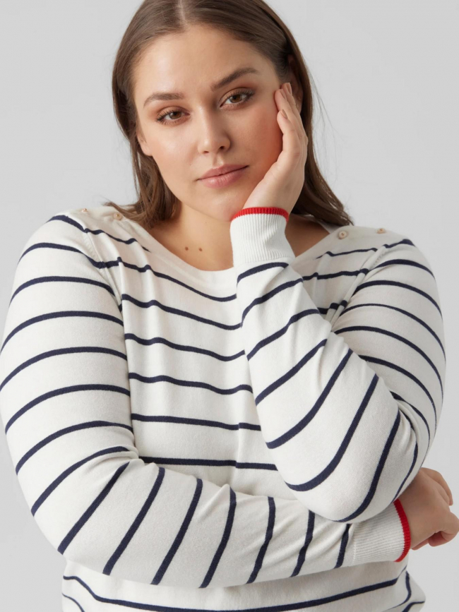 Pull fin rayé alma blanc rouge femme - Vero Moda