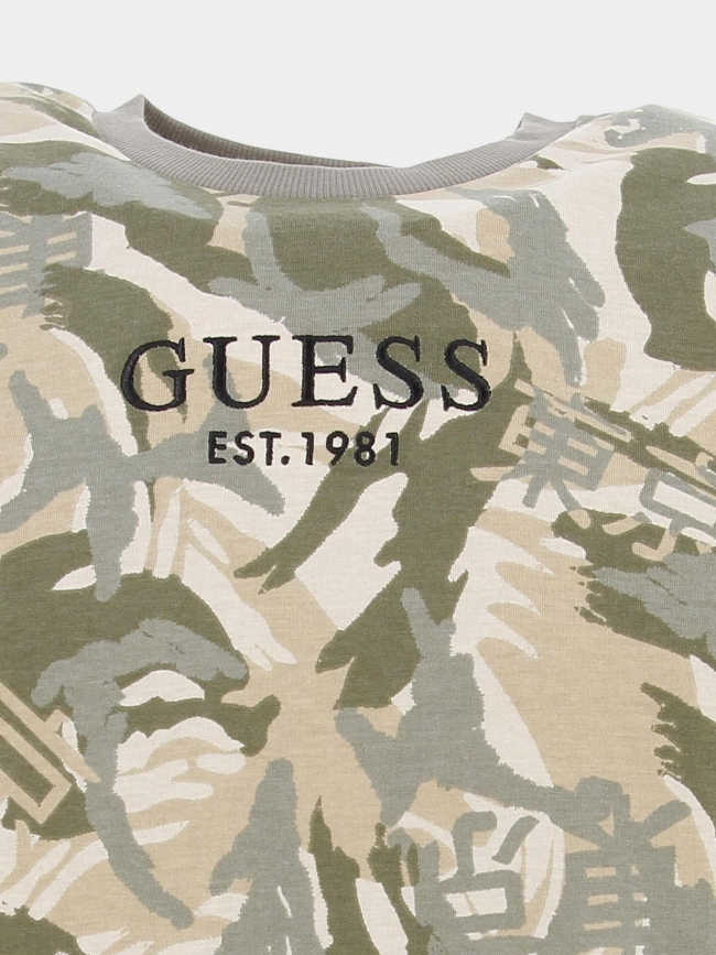 T-shirt imprimés logo kaki beige enfant - Guess