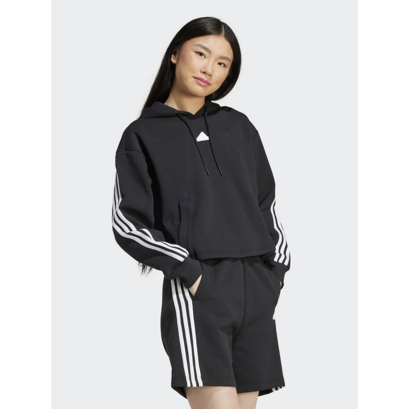 Sweat à capuche crop loose 3s noir femme - Adidas