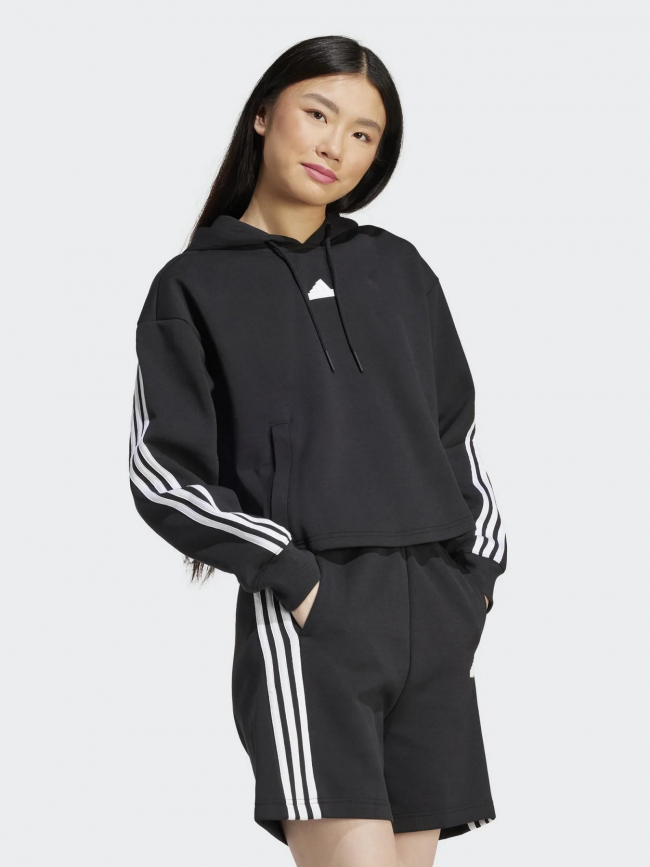 Sweat à capuche crop loose 3s noir femme - Adidas