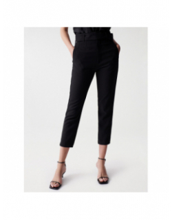 Pantalon chino cropped slim taille haute noir femme - Salsa