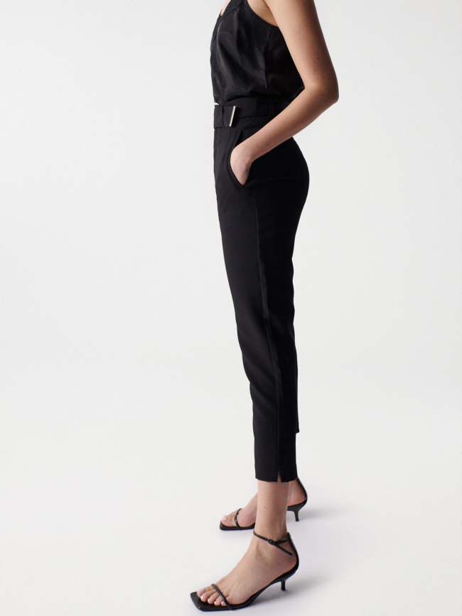 Pantalon chino cropped slim taille haute noir femme - Salsa