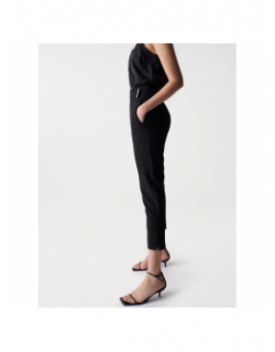 Pantalon chino cropped slim taille haute noir femme - Salsa