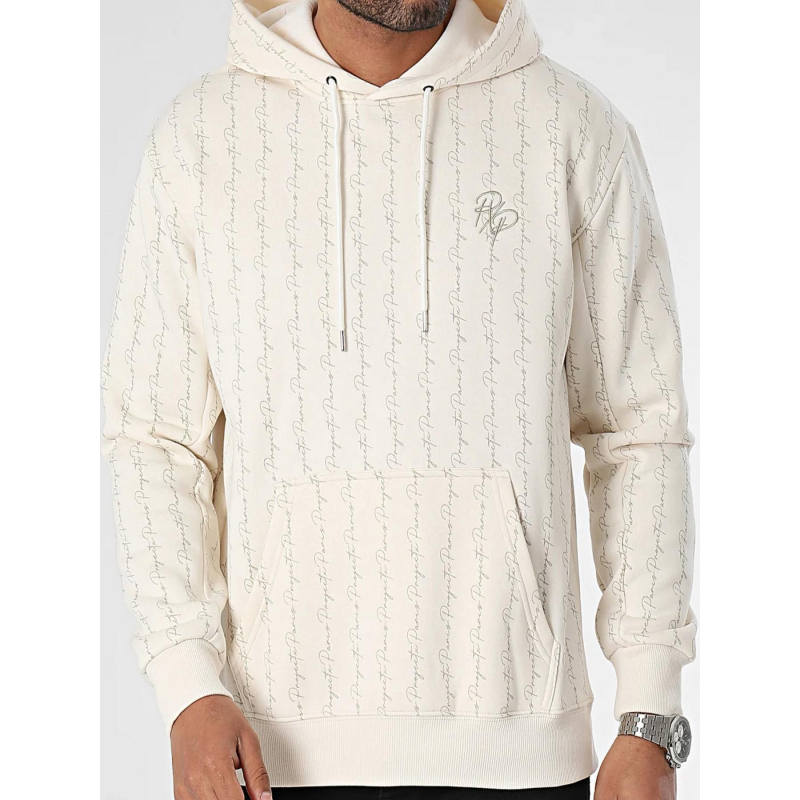 Sweat à capuche imprimés logo beige homme - Project X Paris