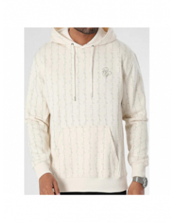 Sweat à capuche imprimés logo beige homme - Project X Paris