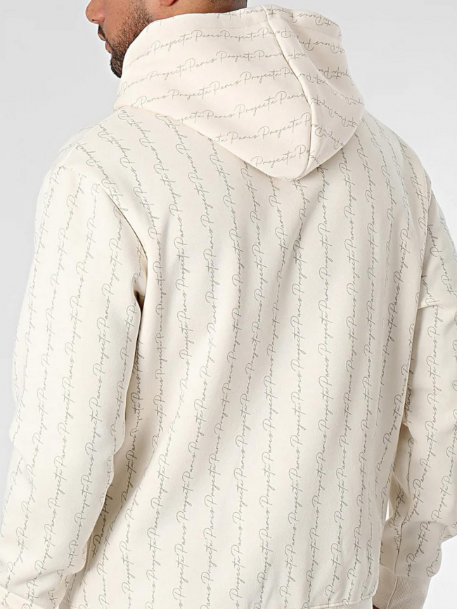 Sweat à capuche imprimés logo beige homme - Project X Paris