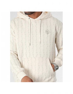 Sweat à capuche imprimés logo beige homme - Project X Paris