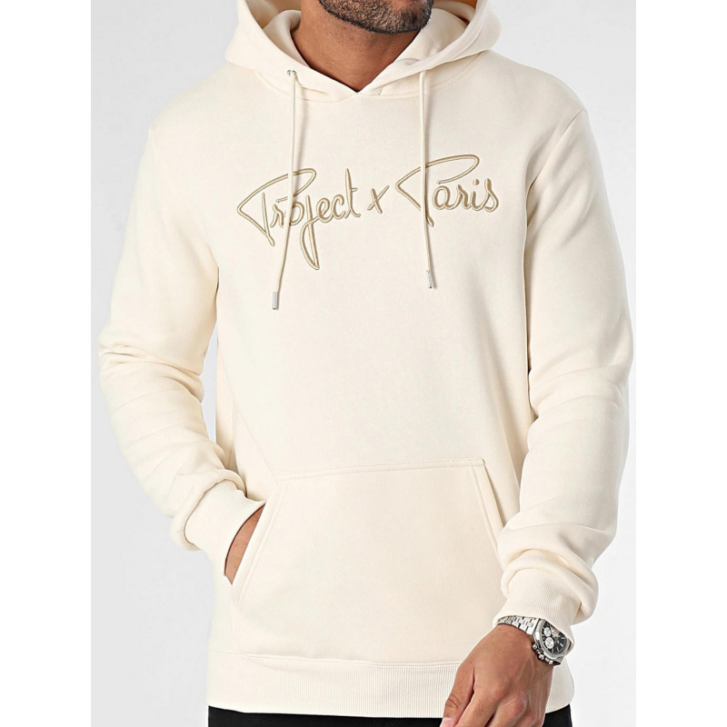 Sweat à capuche logo signature beige homme - Project X Paris