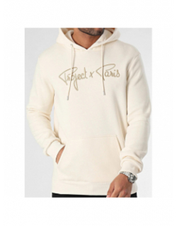 Sweat à capuche logo signature beige homme - Project X Paris