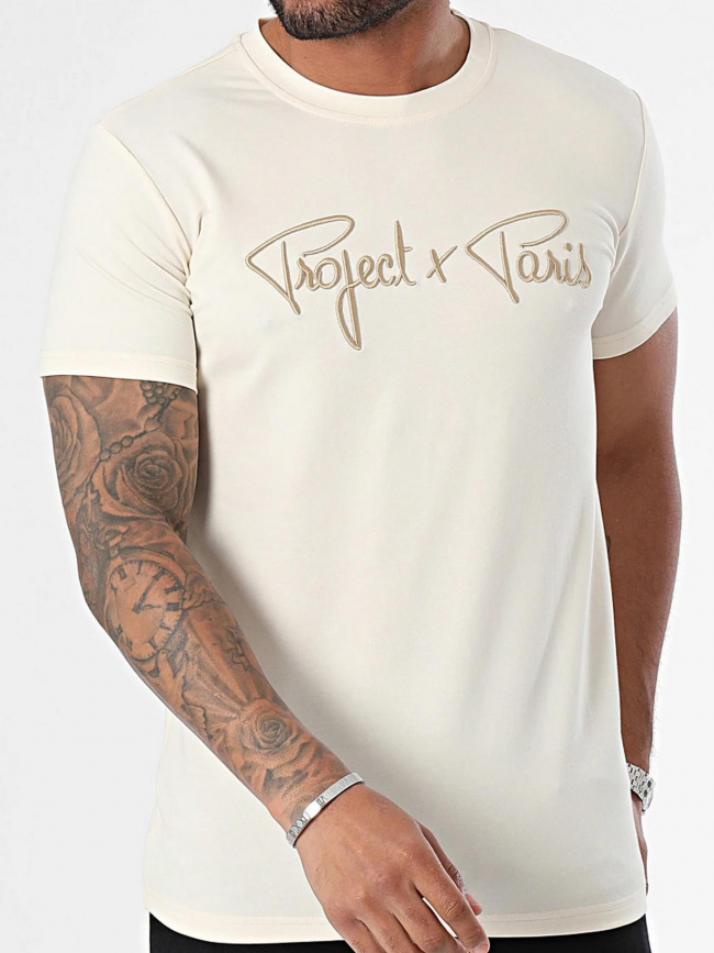 T-shirt logo brodé signature beige homme - Project X Paris