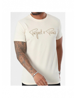 T-shirt logo brodé signature beige homme - Project X Paris