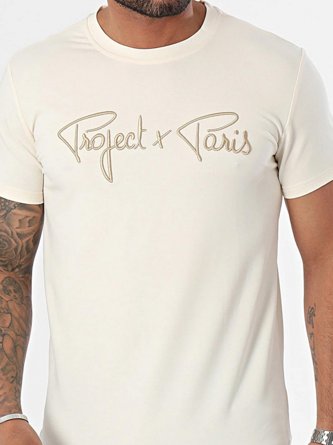 T-shirt logo brodé signature beige homme - Project X Paris