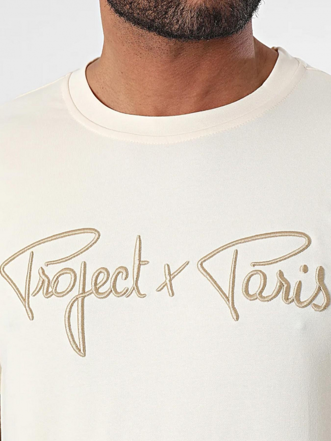 T-shirt logo brodé signature beige homme - Project X Paris