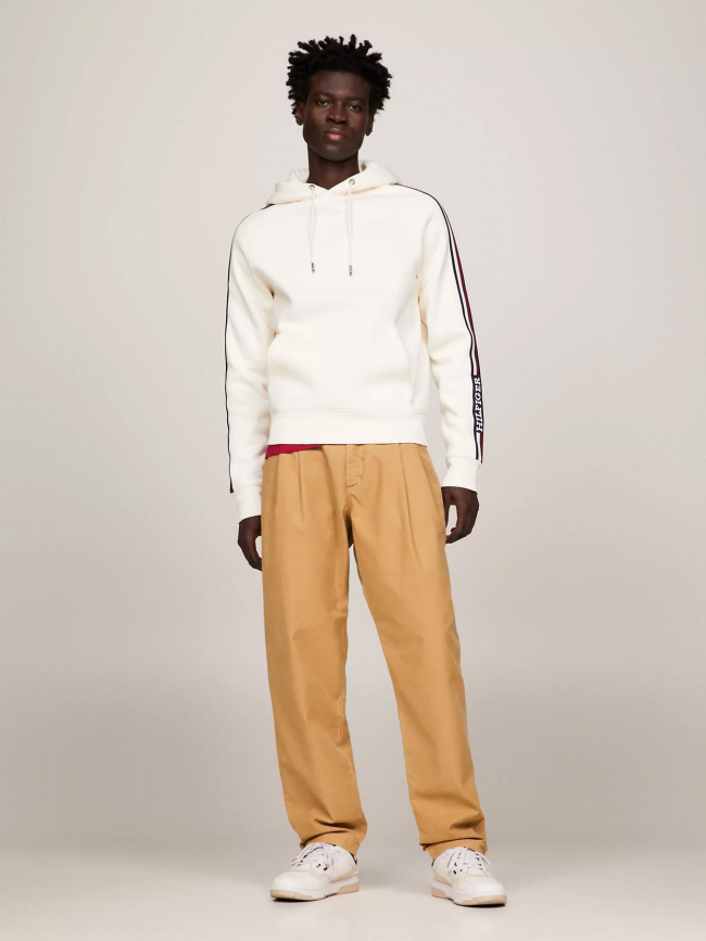 Sweat à capuche global stripe écru homme - Tommy Hilfiger