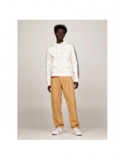 Sweat à capuche global stripe écru homme - Tommy Hilfiger