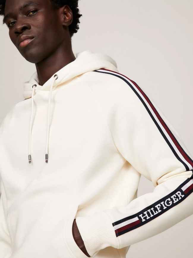 Sweat à capuche global stripe écru homme - Tommy Hilfiger