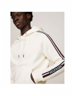 Sweat à capuche global stripe écru homme - Tommy Hilfiger