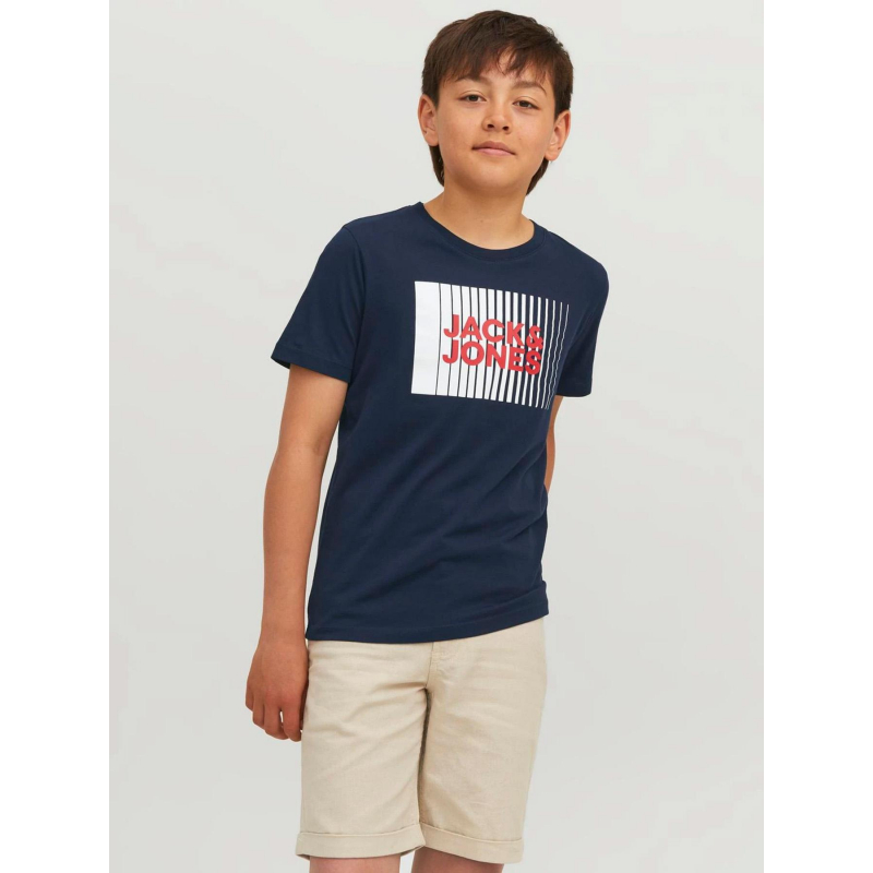 T-shirt corp logo rayures bleu marine garçon - Jack & Jones