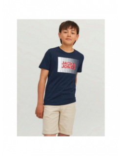 T-shirt corp logo rayures bleu marine garçon - Jack & Jones