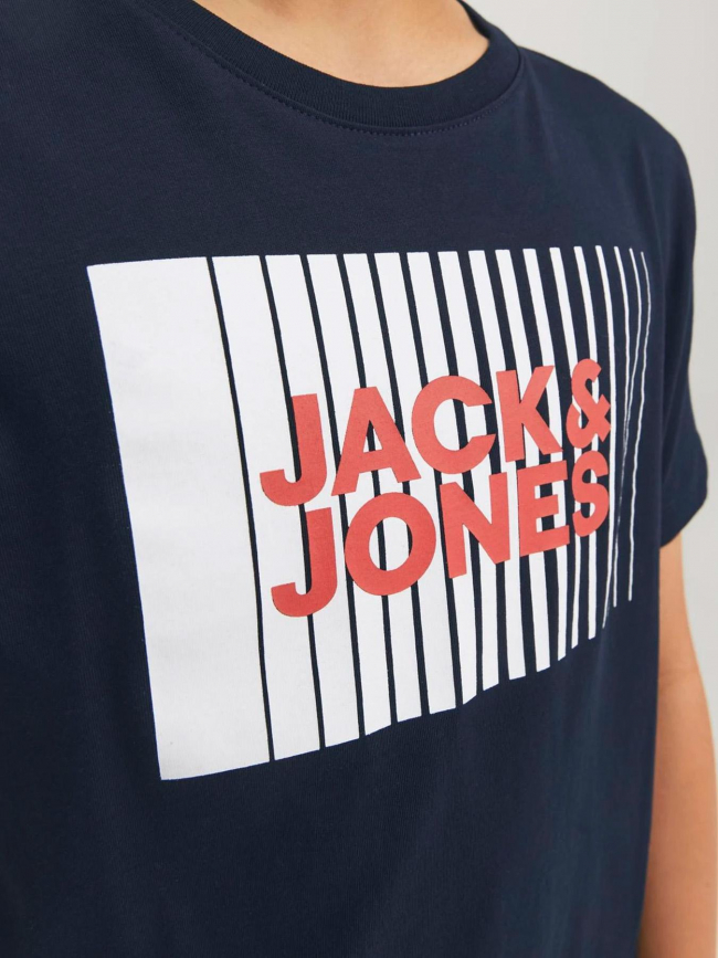 T-shirt corp logo rayures bleu marine garçon - Jack & Jones