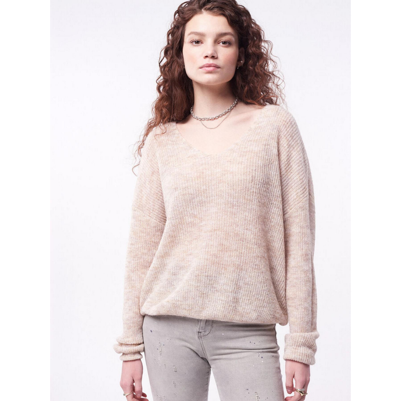 Pull p-mag col v beige femme - Teddy Smith