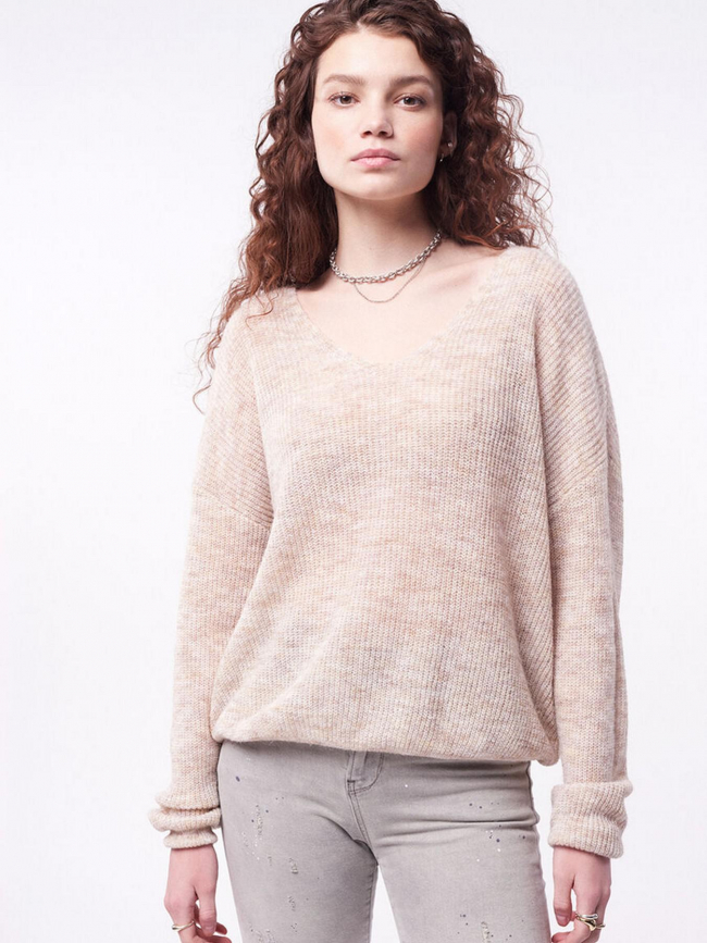 Pull p-mag col v beige femme - Teddy Smith