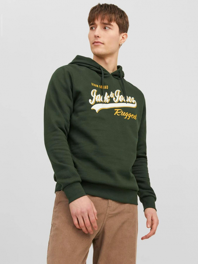 Sweat à capuche logo rugged vert homme - Jack & Jones