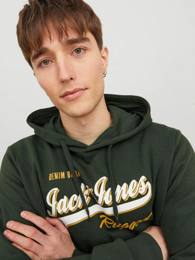 Sweat à capuche logo rugged vert homme - Jack & Jones