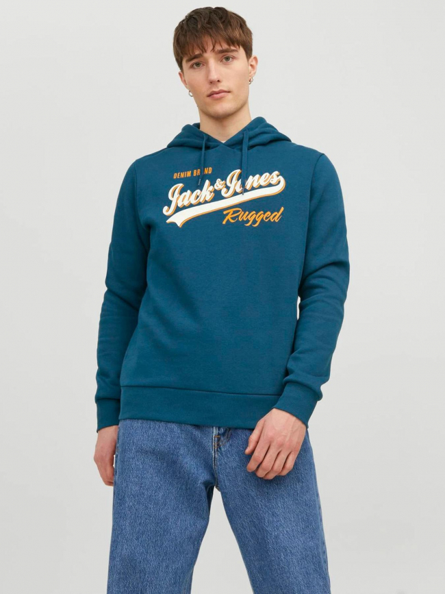 Sweat à capuche logo rugged bleu homme - Jack & Jones