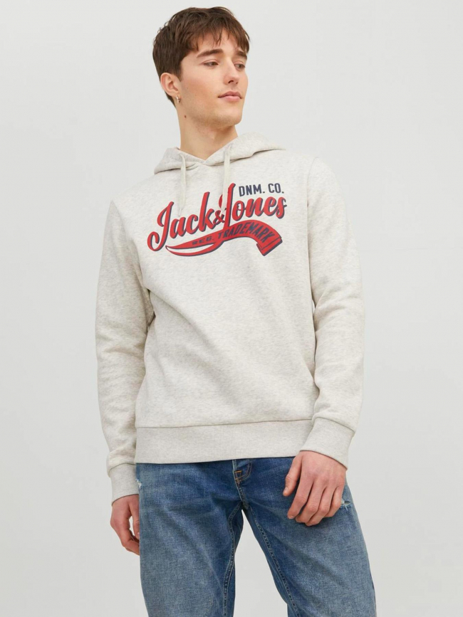 Sweat à capuche logo trademark gris homme - Jack & Jones