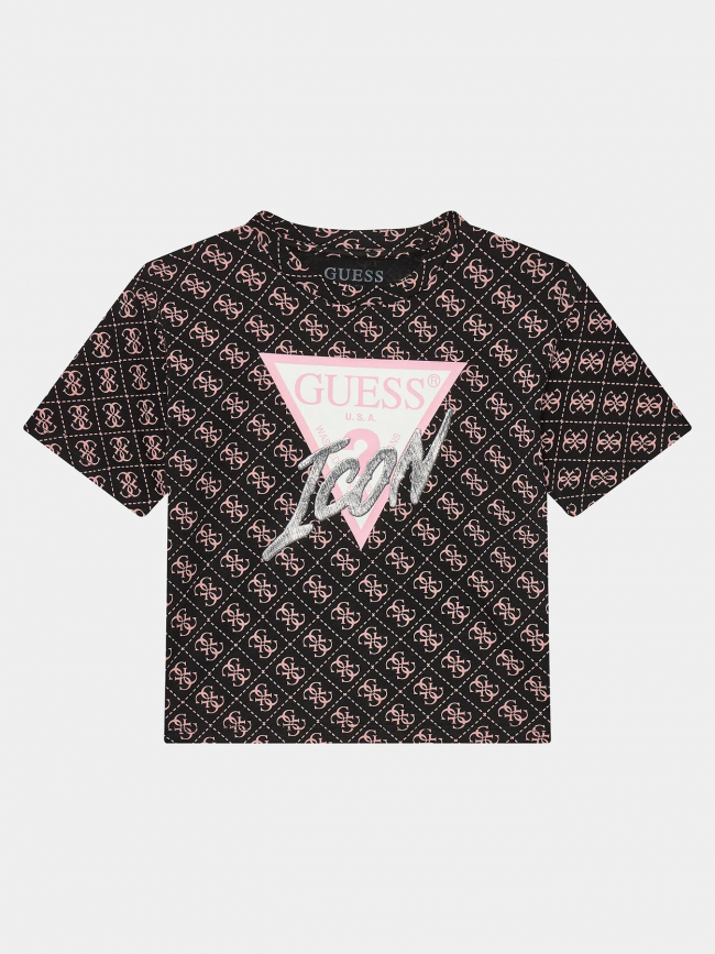 T-shirt logo icon noir et rose fille - Guess