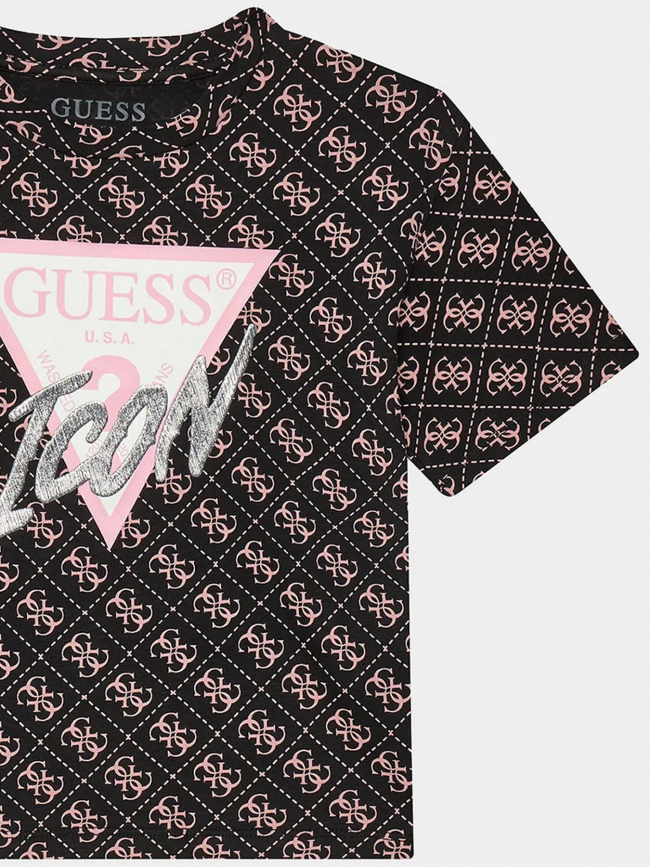 T-shirt logo icon noir et rose fille - Guess