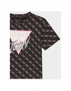 T-shirt logo icon noir et rose fille - Guess