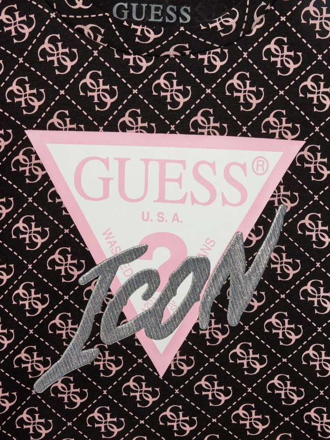 T-shirt logo icon noir et rose fille - Guess