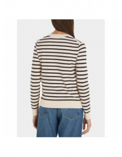 Pull col v jersey stitch beige femme - Tommy Hilfiger