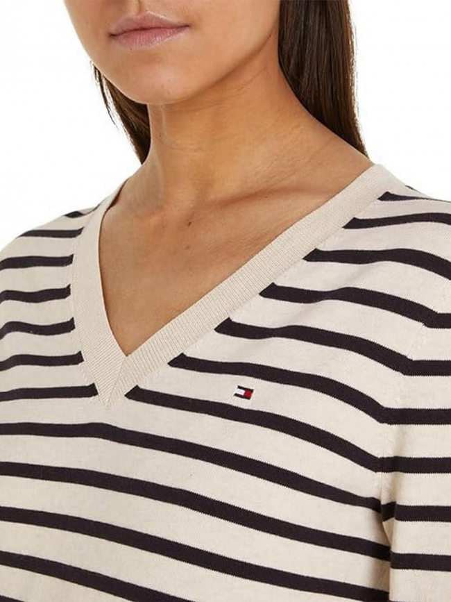 Pull col v jersey stitch beige femme - Tommy Hilfiger