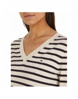 Pull col v jersey stitch beige femme - Tommy Hilfiger