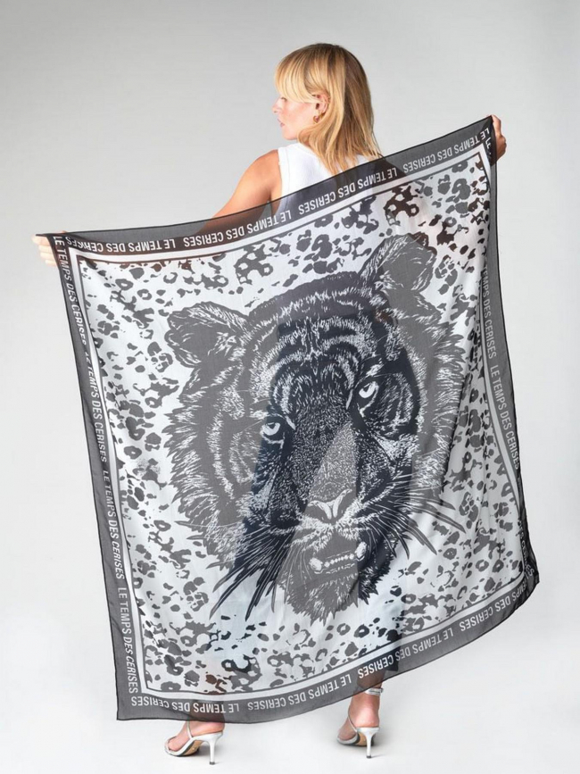 Foulard fin pivoine noir femme - Le Temps Des Cerises