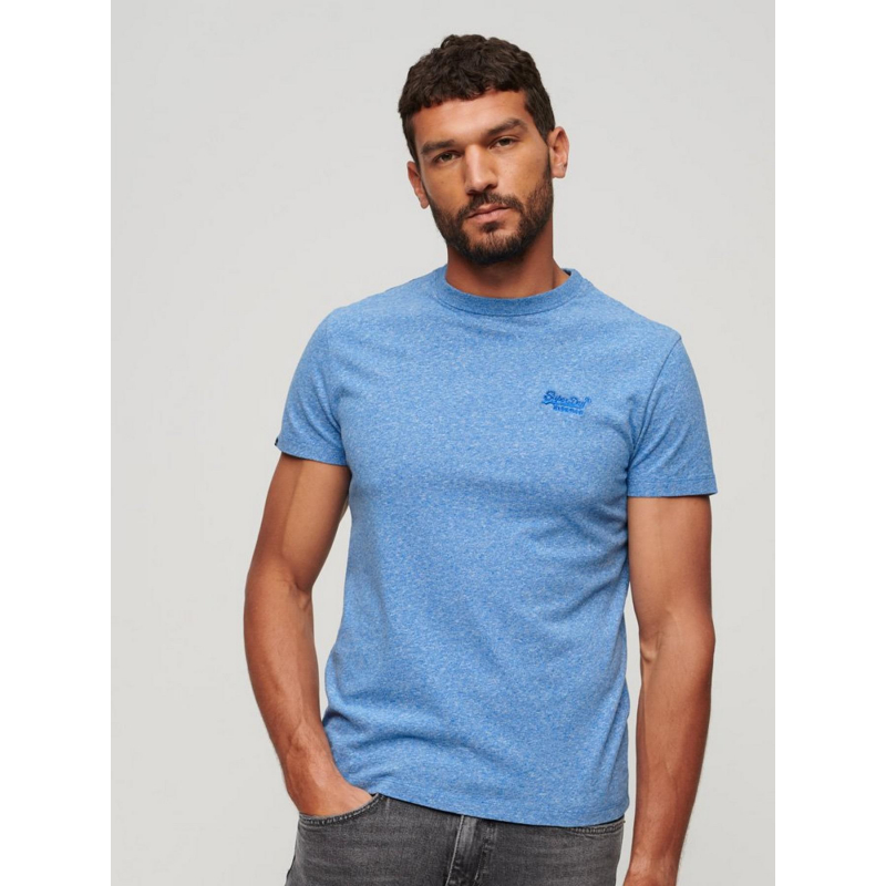 T-shirt essential logo brodé bleu chiné homme - Superdry