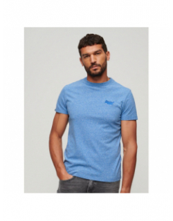 T-shirt essential logo brodé bleu chiné homme - Superdry