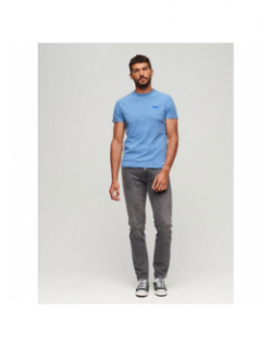 T-shirt essential logo brodé bleu chiné homme - Superdry