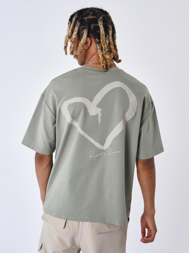 T-shirt logo brodé coeur kaki homme - Project X Paris