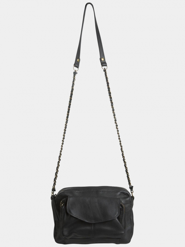 Sac bandoulière en cuir naina noir femme - Pieces