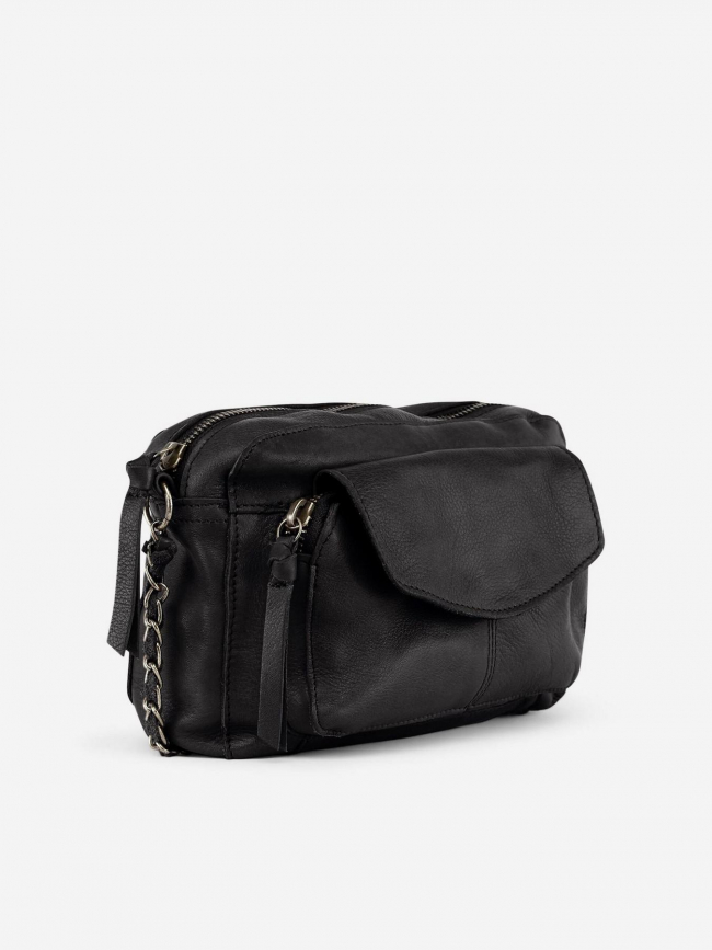 Sac bandoulière en cuir naina noir femme - Pieces