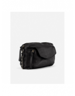 Sac bandoulière en cuir naina noir femme - Pieces