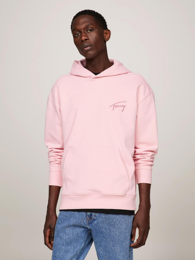 Sweat à capuche uni logo brodé rose femme - Tommy Jeans