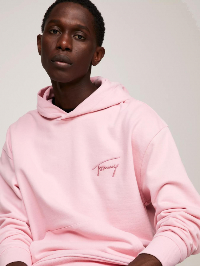 Sweat à capuche uni logo brodé rose femme - Tommy Jeans